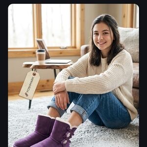 Koolaburra Purple Girls Shearling Bow Slippers